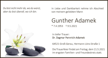 Traueranzeige von Gunther Adamek von vrm-trauer
