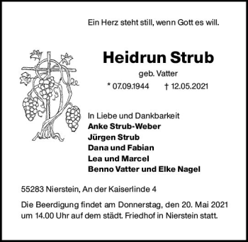 Traueranzeige von Heidrun Strub von vrm-trauer