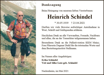 Traueranzeige von Heinrich Schindel von vrm-trauer