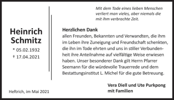 Traueranzeige von Heinrich Schmitz von vrm-trauer