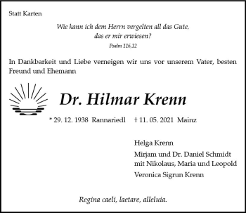 Traueranzeige von Hilmar Krenn von vrm-trauer