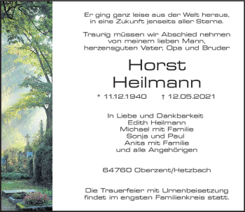 Traueranzeige von Horst Heilmann von vrm-trauer
