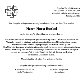 Traueranzeige von Horst Runkel von vrm-trauer