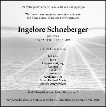 Traueranzeige von Ingelore Schneberger von vrm-trauer