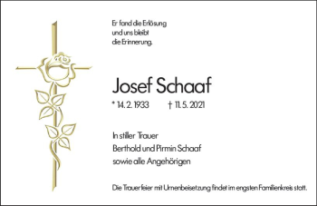 Traueranzeige von Josef Schaaf von vrm-trauer