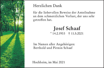 Traueranzeige von Josef Schaaf von vrm-trauer