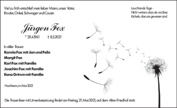 Traueranzeige von Jürgen Fox von vrm-trauer