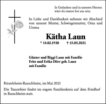 Traueranzeige von Kätha Laun von vrm-trauer