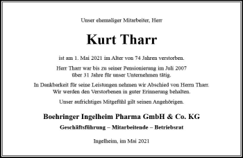 Traueranzeige von Kurt Tharr von vrm-trauer