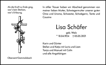 Traueranzeige von Lisa Schäfer von vrm-trauer
