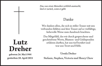 Traueranzeige von Lutz Dreher von vrm-trauer