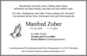 Traueranzeige von Manfred Zuber von vrm-trauer