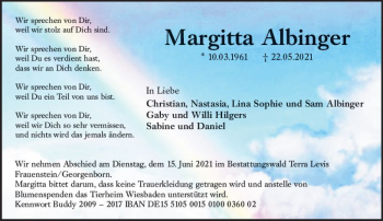 Traueranzeige von Margitta Albinger von vrm-trauer
