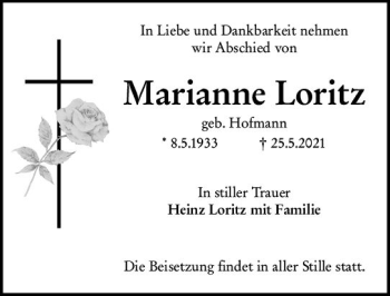 Traueranzeige von Marianne Loritz von vrm-trauer