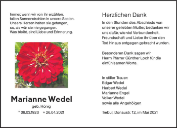 Traueranzeige von Marianne Wedel von vrm-trauer