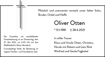 Traueranzeige von Oliver Otten von vrm-trauer