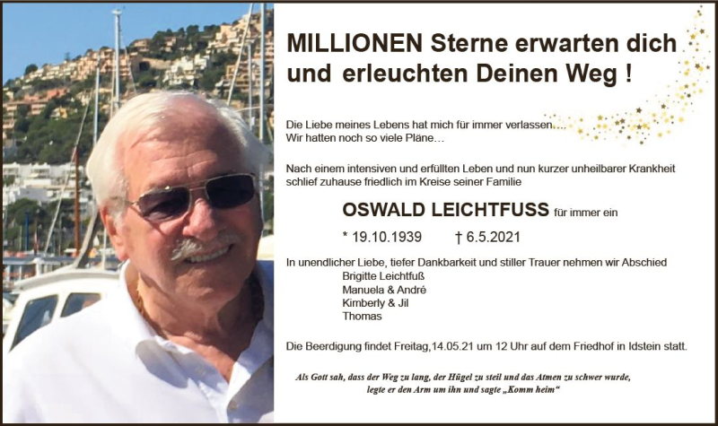  Traueranzeige für Oswald Leichtfuss vom 12.05.2021 aus vrm-trauer