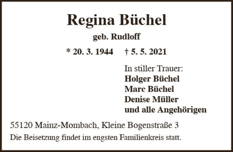  Traueranzeige für Regina Michel vom 15.05.2021 aus vrm-trauer