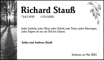 Traueranzeige von Richard Stauß von vrm-trauer