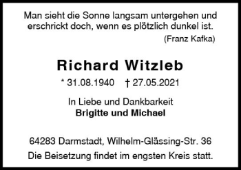 Traueranzeige von Richard Witzleb von vrm-trauer