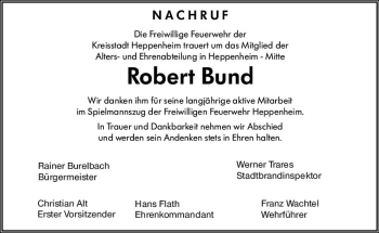 Traueranzeige von Robert Bund von vrm-trauer