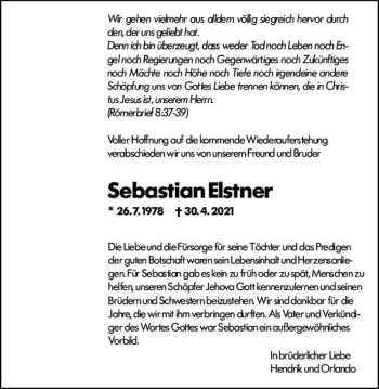 Traueranzeige von Sebastian Elstner von vrm-trauer