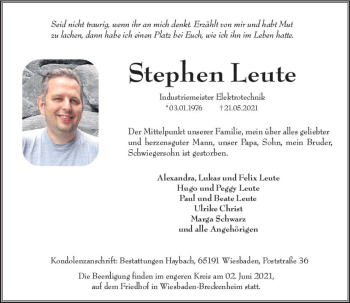 Traueranzeige von Stephen Leute von vrm-trauer