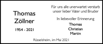 Traueranzeige von Thomas Zöllner von vrm-trauer