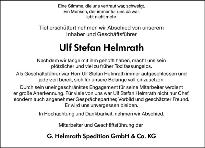  Traueranzeige für Ulf Stefan Helmrath vom 22.05.2021 aus vrm-trauer