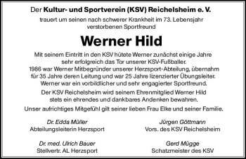 Traueranzeige von Werner Hild von vrm-trauer