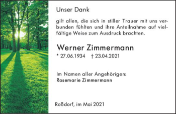 Traueranzeige von Werner Zimmermann von vrm-trauer