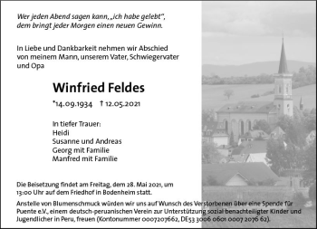 Traueranzeige von Winfried Feldes von vrm-trauer