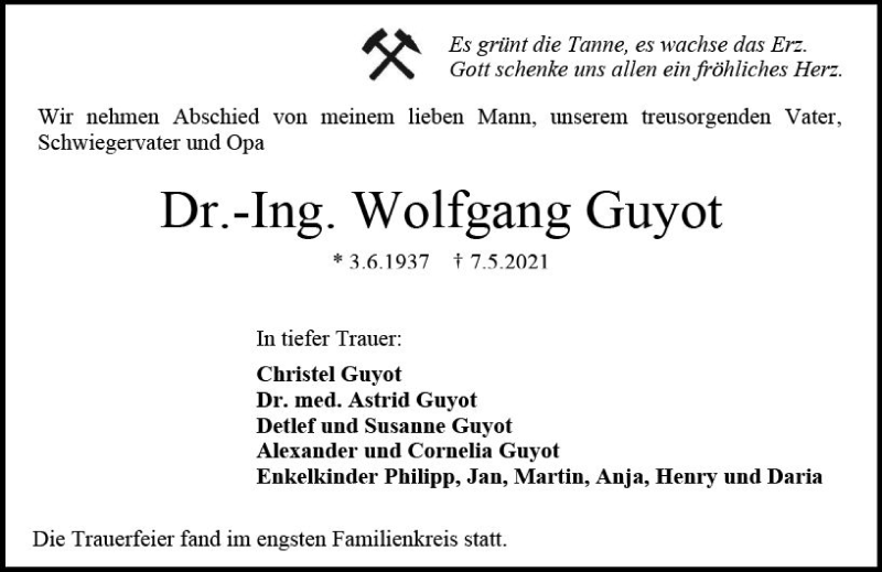 Traueranzeige für Wolfgang Guyot vom 22.05.2021 aus vrm-trauer