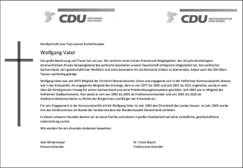 Traueranzeige von Wolfgang Vater von vrm-trauer
