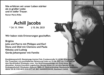 Traueranzeige von Achill Jacobs von vrm-trauer