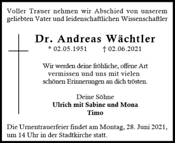 Traueranzeige von Andreas Wächtler von vrm-trauer