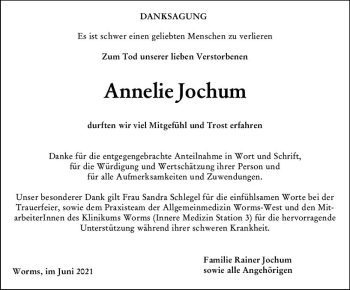Traueranzeige von Annelie Jochum von vrm-trauer