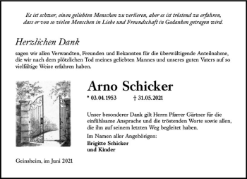 Traueranzeige von Arno Schicker von vrm-trauer