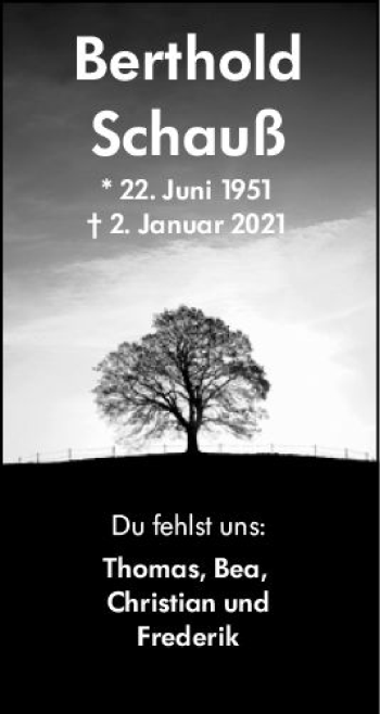 Traueranzeige von Berthold Schauß von vrm-trauer