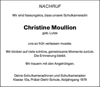 Traueranzeige von Christine Moullion von vrm-trauer