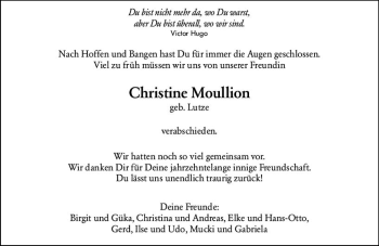 Traueranzeige von Christine Moullion von vrm-trauer