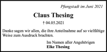 Traueranzeige von Claus Thesing von vrm-trauer
