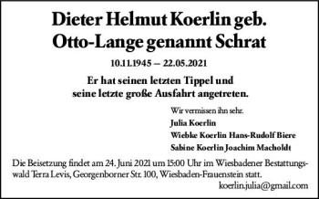 Traueranzeige von Dieter Helmut Koerlin von vrm-trauer