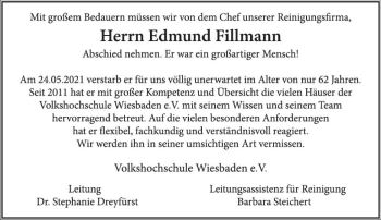 Traueranzeige von Edmund Fillmann von vrm-trauer