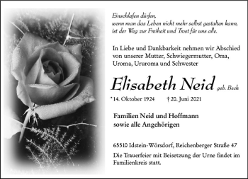 Traueranzeige von Elsiabeth Neid von vrm-trauer