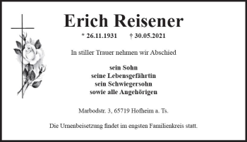 Traueranzeige von Erich Reisener von vrm-trauer