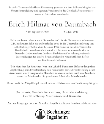 Traueranzeige von Erich Hilmar von Baumbach von vrm-trauer