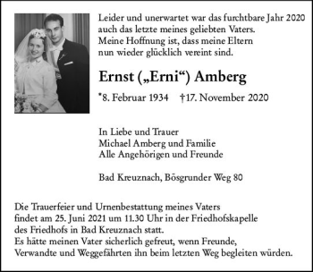 Traueranzeige von Ernst  Amberg von vrm-trauer