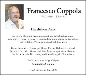 Traueranzeige von Francesco Coppola von vrm-trauer