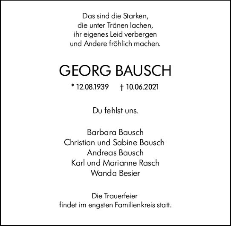  Traueranzeige für Georg Bausch vom 26.06.2021 aus vrm-trauer